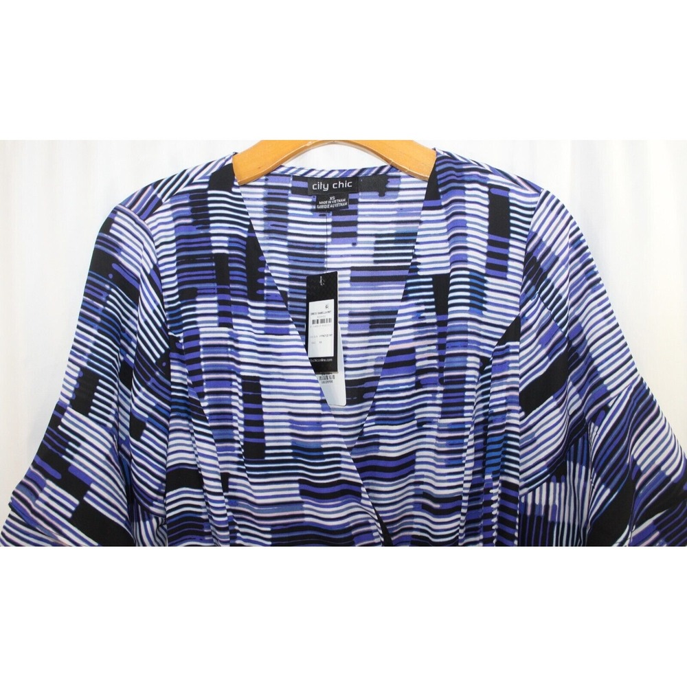 City Chic Isabella Hypnotize Print Tie Waist Faux Wrap Ruffle Dress XS/14 NWT - Picture 2 of 7